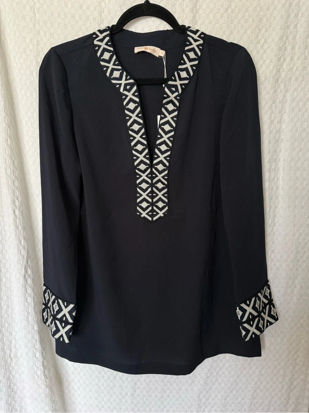 Tory Burch Tunic with Taping Navy Geometric Trim NWT Size 6